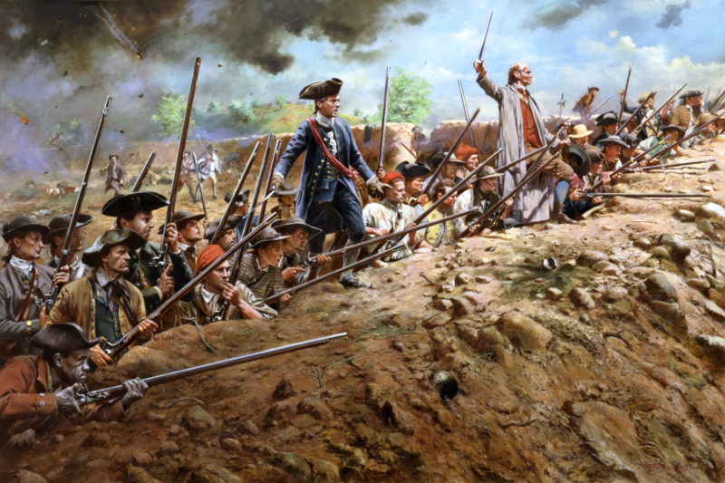 Colonial militia await another assault by British Regulars at Bunker Hill... "Don't fire until you see the whites of their eyes!"